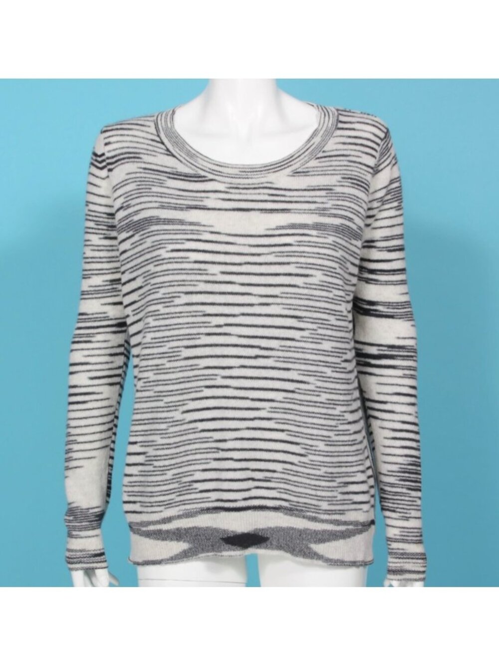 WHITE + WARREN Gray Space Dye Stripe Crewneck Sweater Womens Cashmere sz M /238